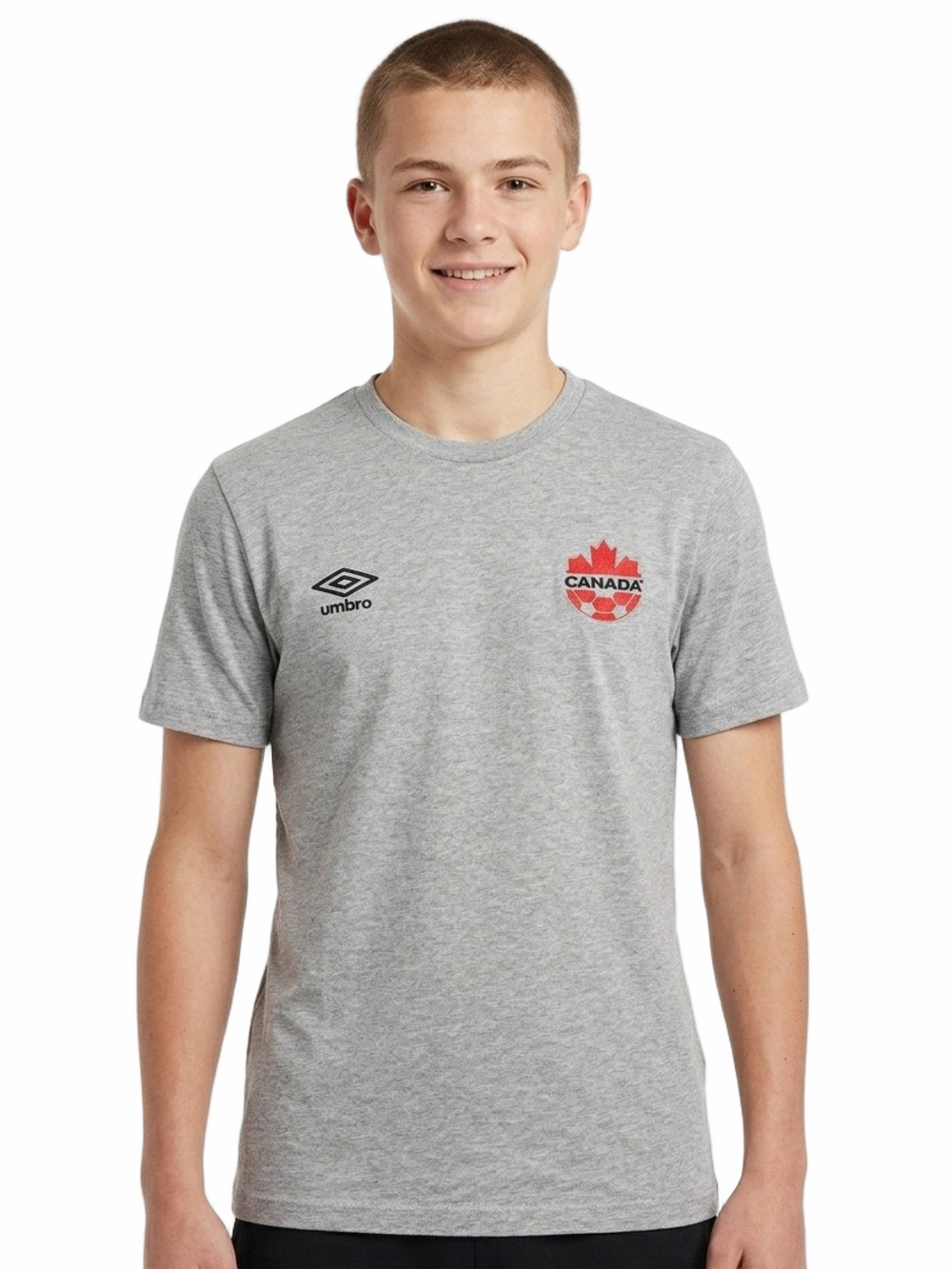 Umbro Sporty Soccer Short Sleeve Grey T-Shirt Red Canada Crest Men Small